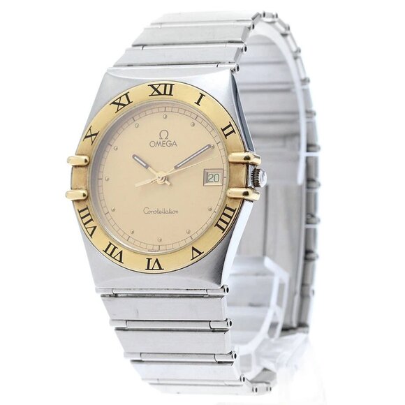 OMEGA Constellation Date YG bezel Gold Dial Quartz Men's Watch